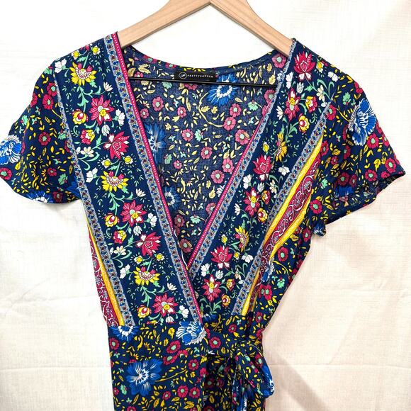 PRETTYGARDEN Floral Maxi Wrap Dress Size M 100% Cotton Boho Festival Mixed Print - Picture 3 of 11